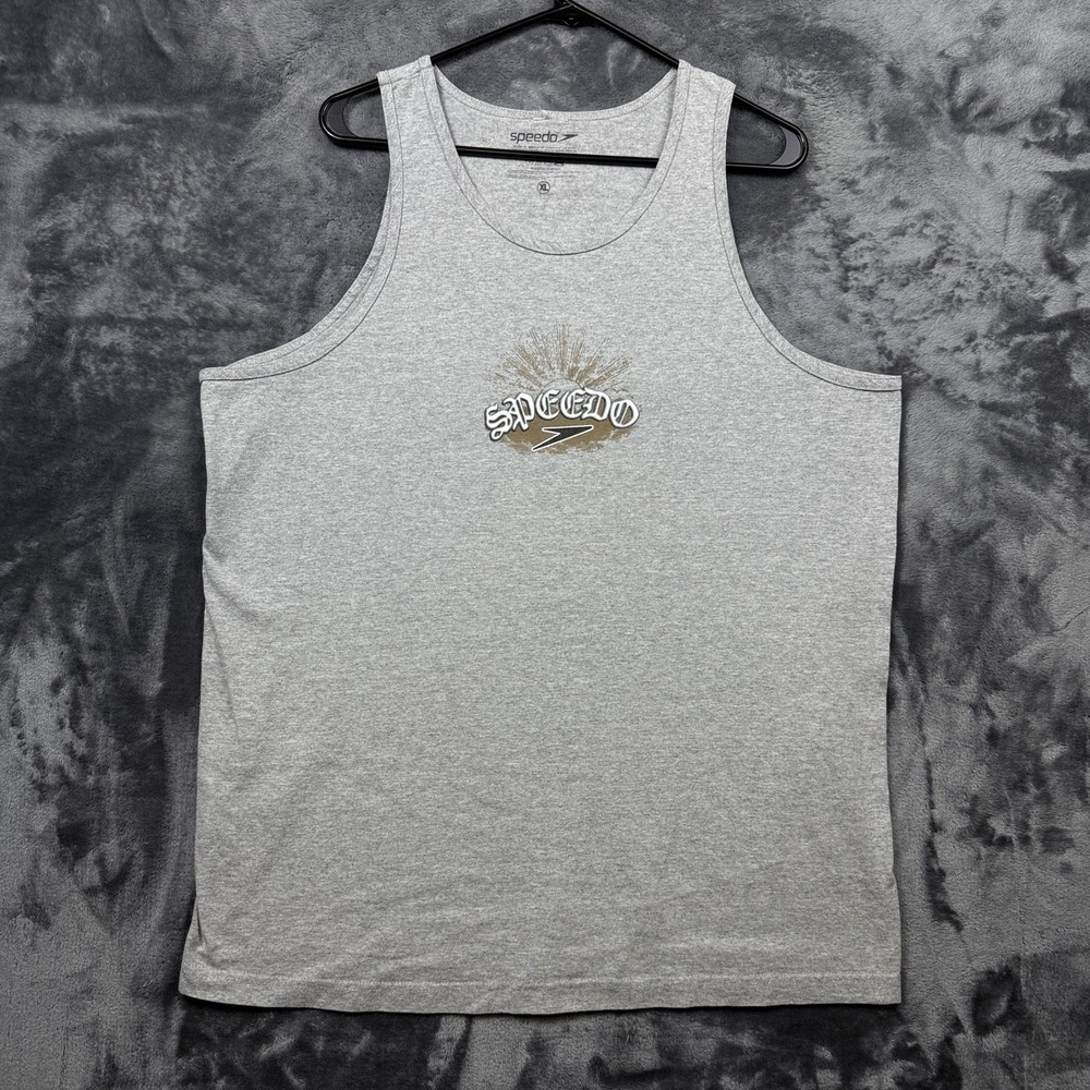 Speedo Tank Top Mens XL Gray Surfboard Graphic Sleeveless Cotton Heather Shirt